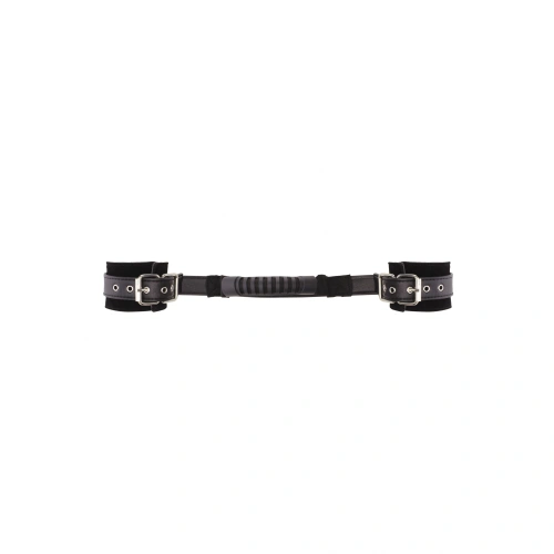 Nina - Linked Leather Wrist Restraints with Handle Ouch! Black & White [2]
