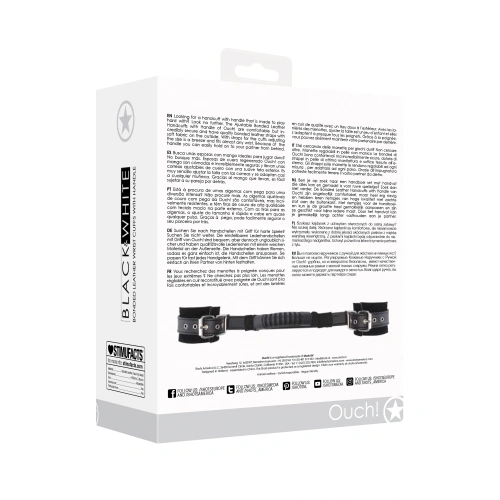 Nina - Linked Leather Wrist Restraints with Handle Ouch! Black & White [7]