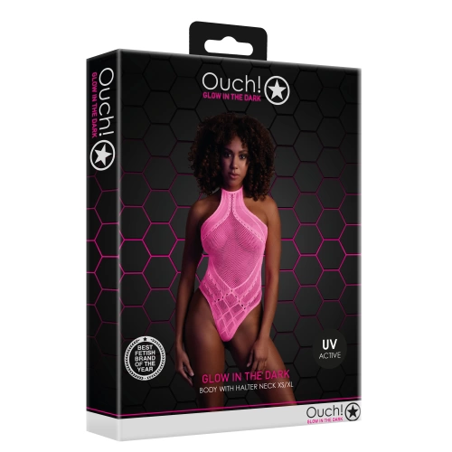 Nina Halter Neck Mesh Bodysuit Ouch! Glow In The Dark neon pink [9]