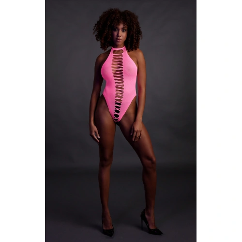 Erotic revealing bodysuit with open bottom Ouch! Glow In The Dark neon pink [2]