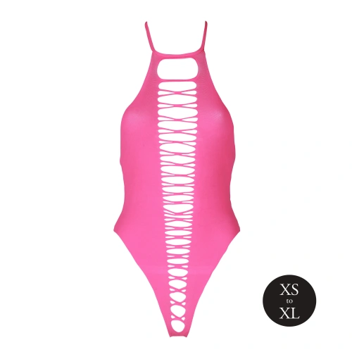 Erotic revealing bodysuit with open bottom Ouch! Glow In The Dark neon pink [4]