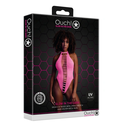 Erotic revealing bodysuit with open bottom Ouch! Glow In The Dark neon pink [6]