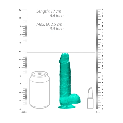 Realistic dildo with testicles Crystal Clear 17 cm. Turquoise [5]