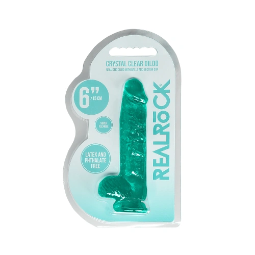 Realistic dildo with testicles Crystal Clear 17 cm. Turquoise [6]