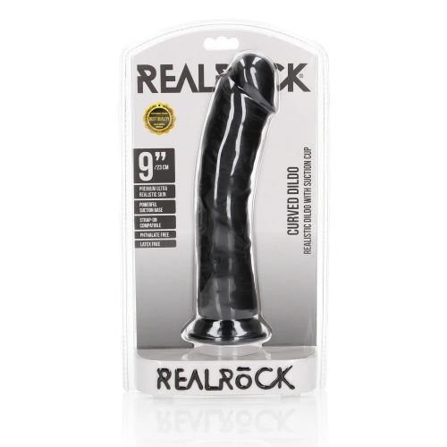 **Color Ver. Big realistic dildo Real Rock Curved 9" black color [6]