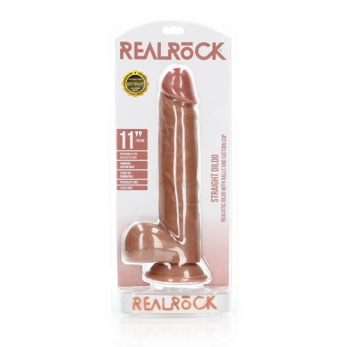 **Zhu - Real Rock Straight 11" Mocha Large Realistic Testicle Dildo [6]