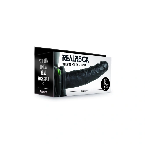 Ver. color Adjustable strap-on belt with vibrating dildo Real Rock 8" black [9]