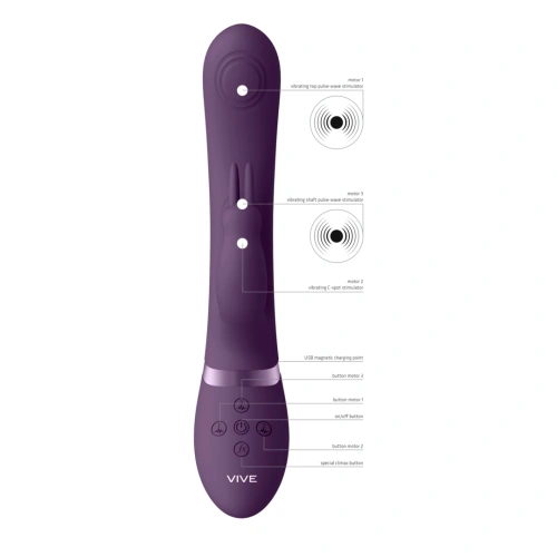 Nina - Vive May Rechargeable Silicone Rabbit Vibrator with 3 Motors Purple [6]