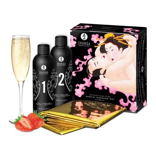 Set for erotic nuru massage Shunga strawberry champagne