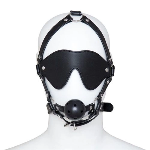 Fetish Art Face Restraint with Ball Mouth and Eye Mask