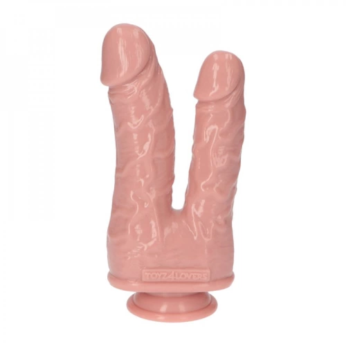 Realistic double anal-vaginal dildo with vacuum base Remo