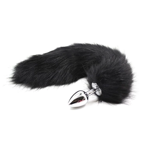 Small butt plug in silver with fluffy long tail T4L