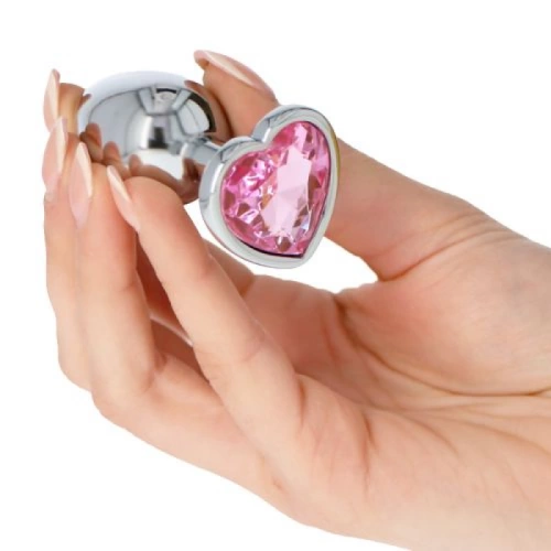Small metal butt plug jewel with pink crystal heart T4L [2]