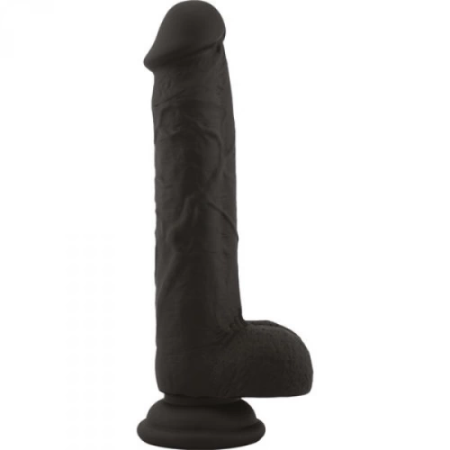 Flexible dildo with vacuum base made of 100% silicone Brush Black