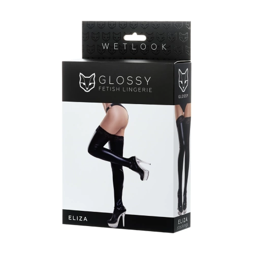 Sexy Wetlook Eliza Garter Stockings Black [3]