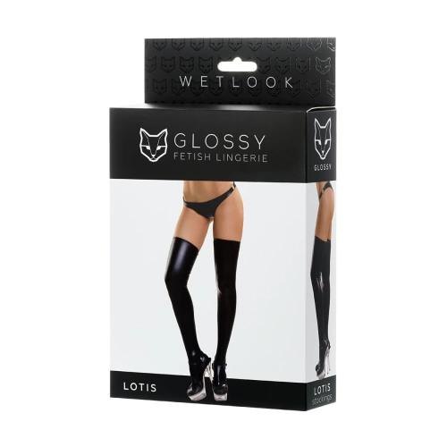 Elegant garter socks with wet effect Wetlook Lotis black [3]
