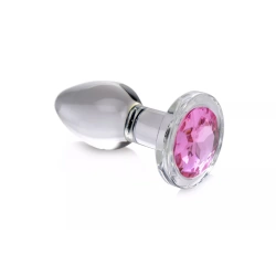 Anal dilator made of glass with pink crystal Pink Gem Glass L