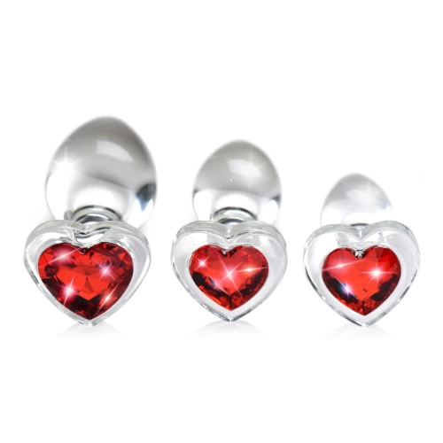 Dilyana- Set of 3 glass anal dilators with a red crystal heart Booty Sparks Red Heart [1]