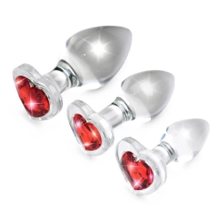 Dilyana- Set of 3 glass anal dilators with a red crystal heart Booty Sparks Red Heart