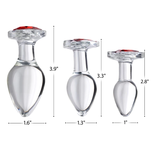 Dilyana- Set of 3 glass anal dilators with a red crystal heart Booty Sparks Red Heart [3]