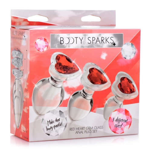 Dilyana- Set of 3 glass anal dilators with a red crystal heart Booty Sparks Red Heart [4]
