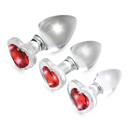 Dilyana- Set of 3 glass anal dilators with a red crystal heart Booty Sparks Red Heart