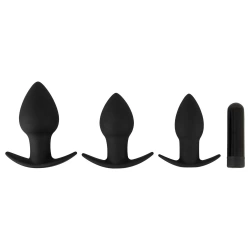 Dilyana Set of 3 silicone Butt Plugs with rechargeable bullet vibrator Black Velvets