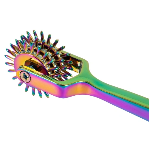Metal BDSM toy with sharp spikes and three wheels Rainbow Triple Pinwheel hologram colour [1]