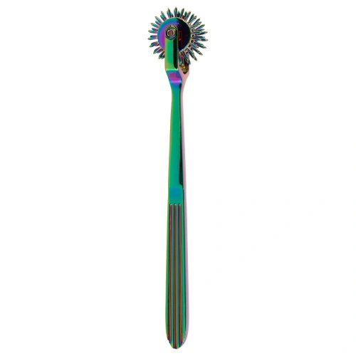 Metal BDSM toy with sharp spikes and three wheels Rainbow Triple Pinwheel hologram colour [2]