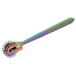 Metal BDSM toy with sharp spikes and three wheels Rainbow Triple Pinwheel hologram colour