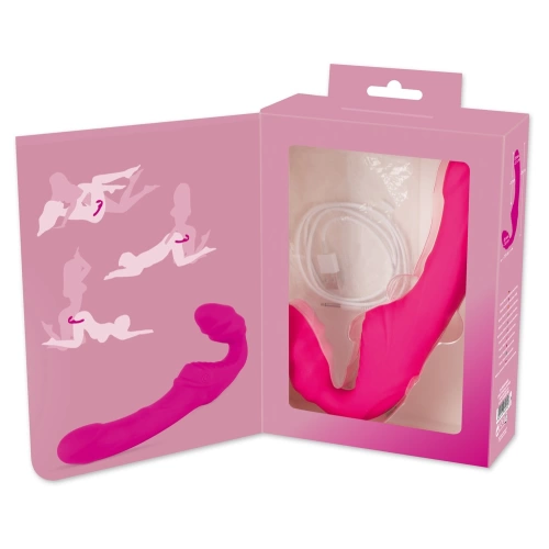 Powerful strapless strap-on rechargeable vibrating dildo Double Teaser pink [6]